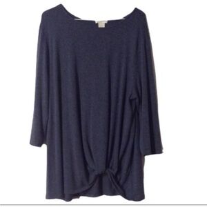 MATTY M Fashionable CASUAL Loose-Fit FRONT Twist-Knot TUNIC Top Denim (BLUE)